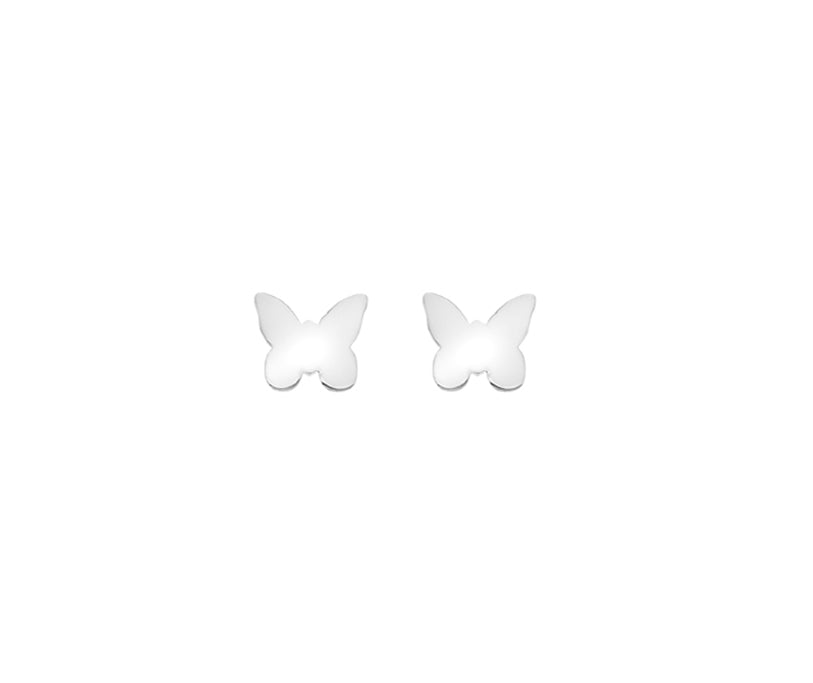 Silver Butterfly Polished Stud Earrings