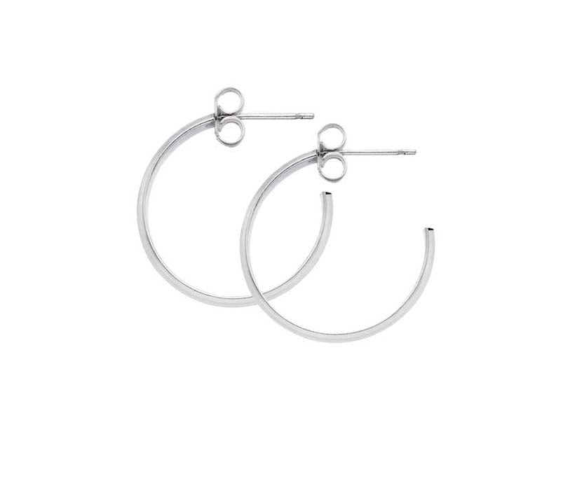 Silver D-Shaped Hoop Earrings