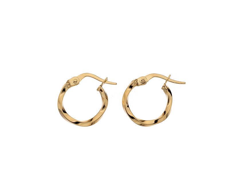 9kt yellow gold twisted hoop earrings