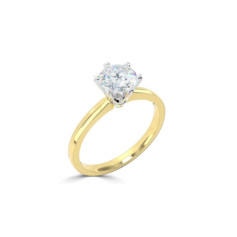 18kt Yellow and White Gold Solitaire Lab Grown 1.50ct Round Brilliant Cut Diamond Ring