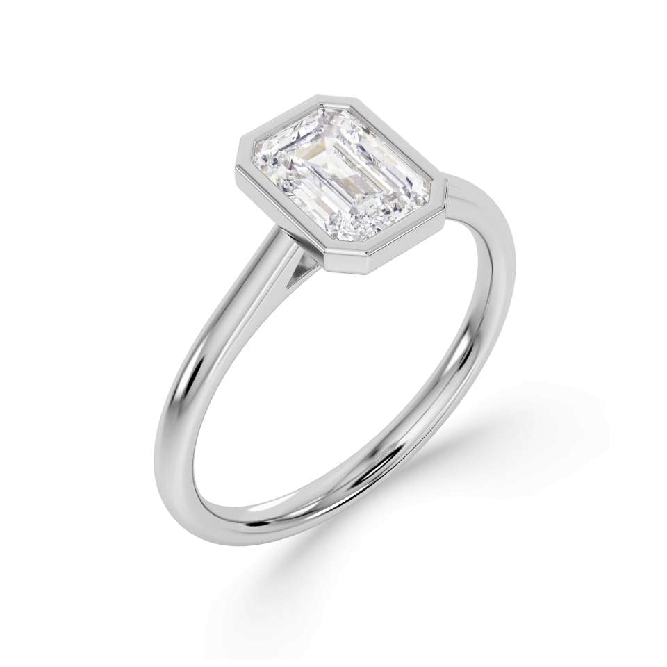 Platinum Emerald Cut Lab Grown Solitaire Diamond Ring