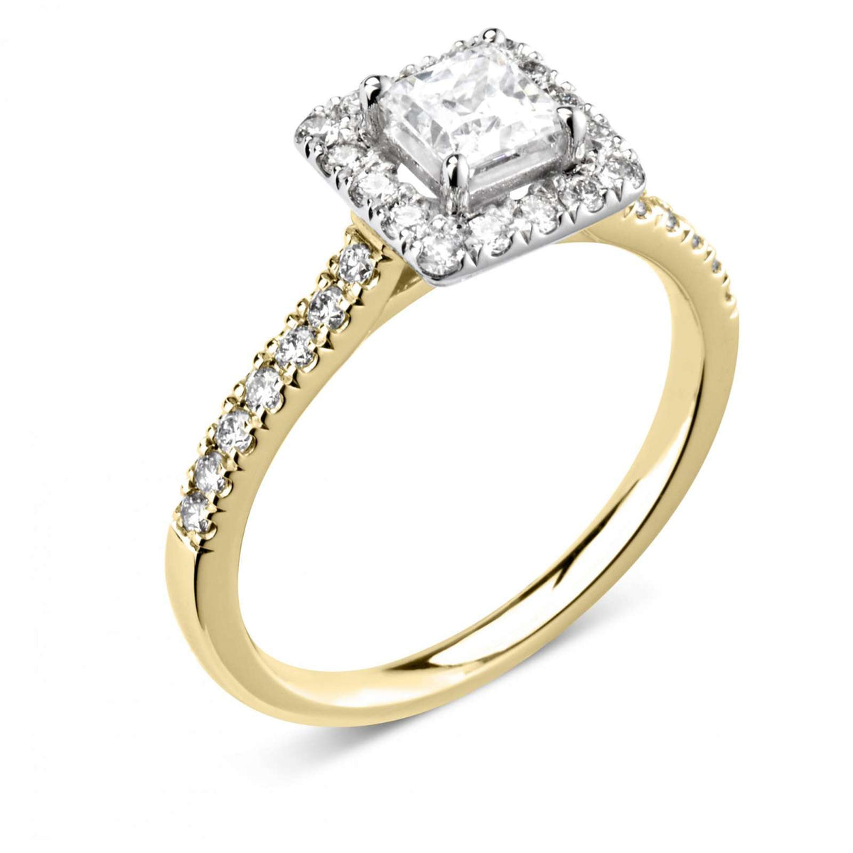 18kt Gold Princess Cut Natural Diamond Engagement Ring with Diamond Shoulders