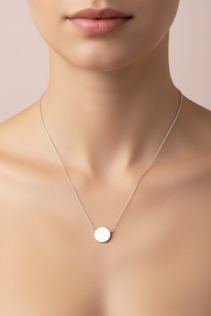 Sterling Silver Disc Pendant - Blush Background