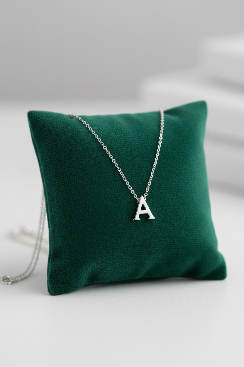 Sterling Silver Letter Pendant on Velvet Cushion