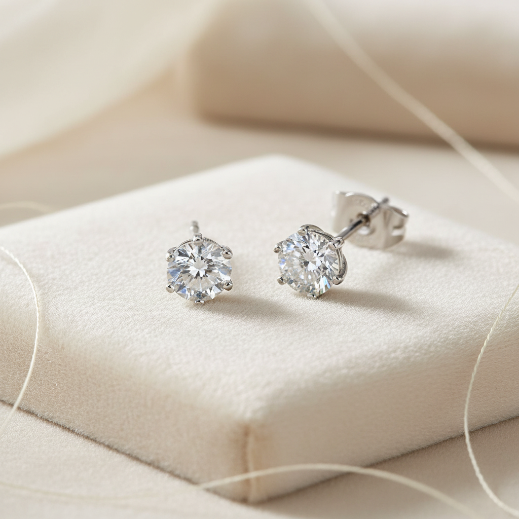 18kt White Gold Diamond Stud Earrings — Flat Lay