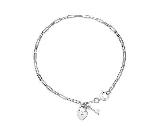 Silver Padlock and Key Bracelet