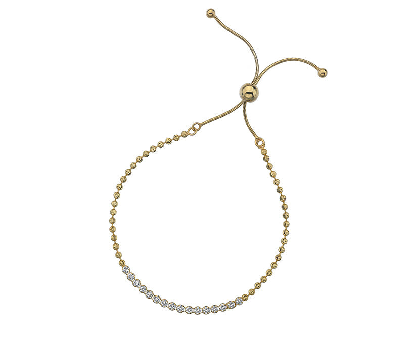 Silver Gold-Plated Faceted Bead & CZ Tennis Bracelet
