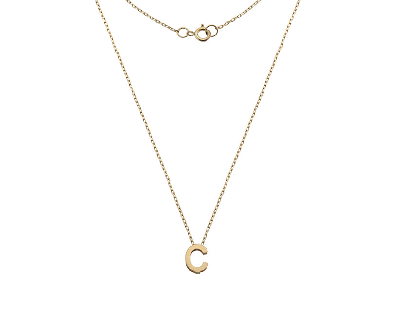 9kt Yellow Gold Mini Letter Pendant with 18 Inch Trace Chain — Available A to Z