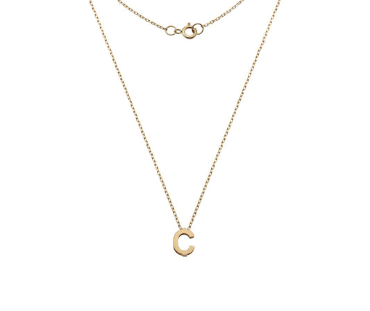 9kt Yellow Gold Mini Letter Pendant with 18 Inch Trace Chain — Available A to Z
