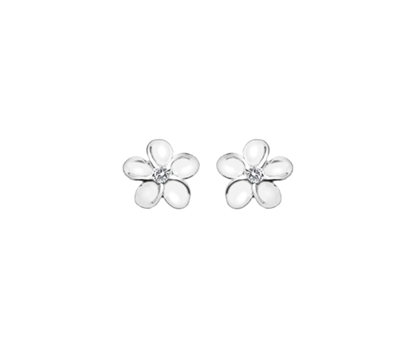 Silver CZ Flower Stud Earrings