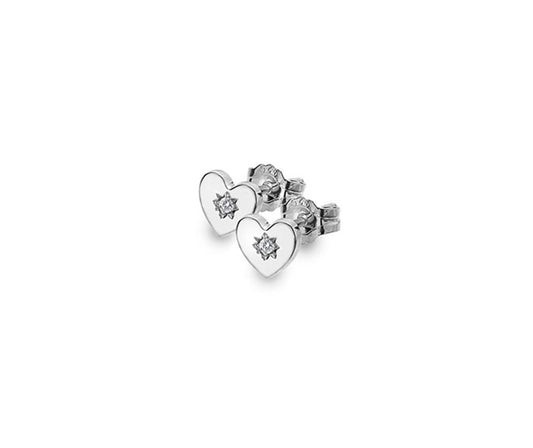 Silver Diamond Set Heart Stud Earrings