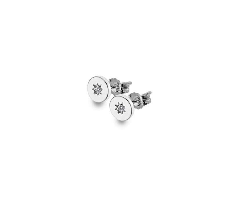 Silver Diamond Set Disc Stud Earrings