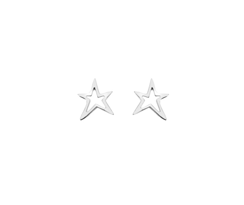 Silver Open Star Stud Earrings