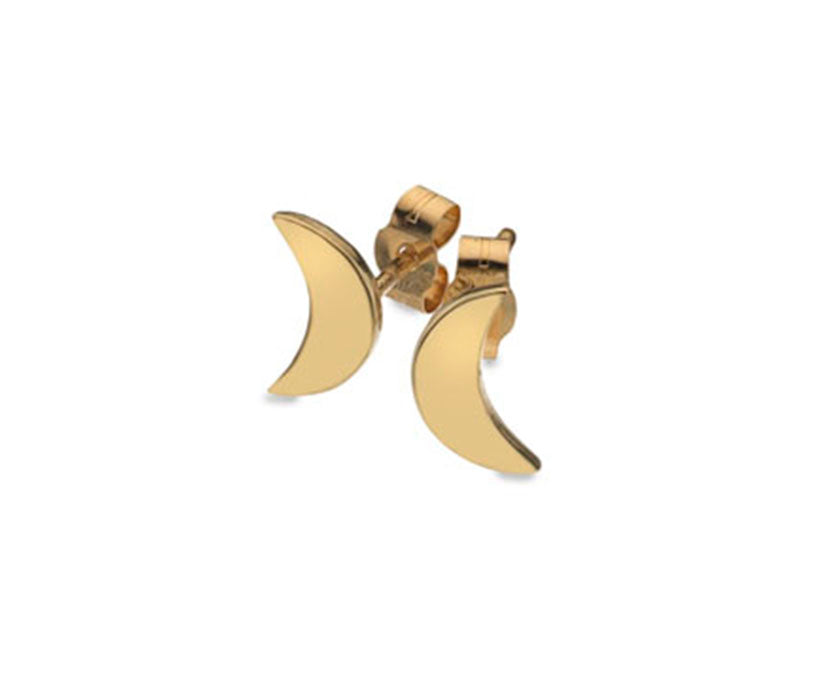 9kt Yellow Gold Moon Stud Earrings