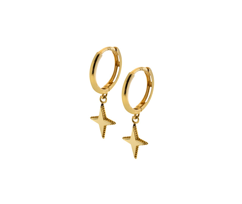 9kt yellow gold star drop earrings
