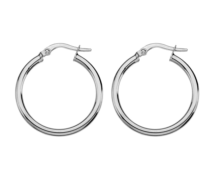 9kt White Gold Round 20mm Hoop Earrings