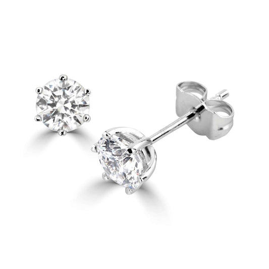 18kt White Gold Natural Diamond Stud Earrings — GIA certified Round Brilliant Cut Six Claw