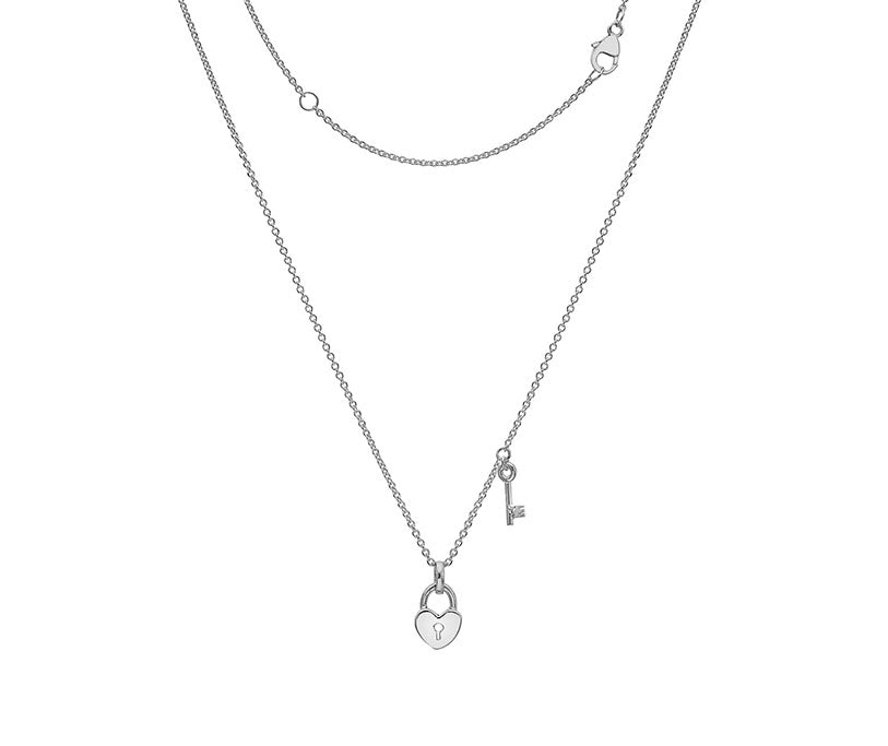Silver Heart Padlock & Key Pendant