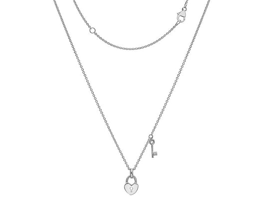 Silver Heart Padlock & Key Pendant