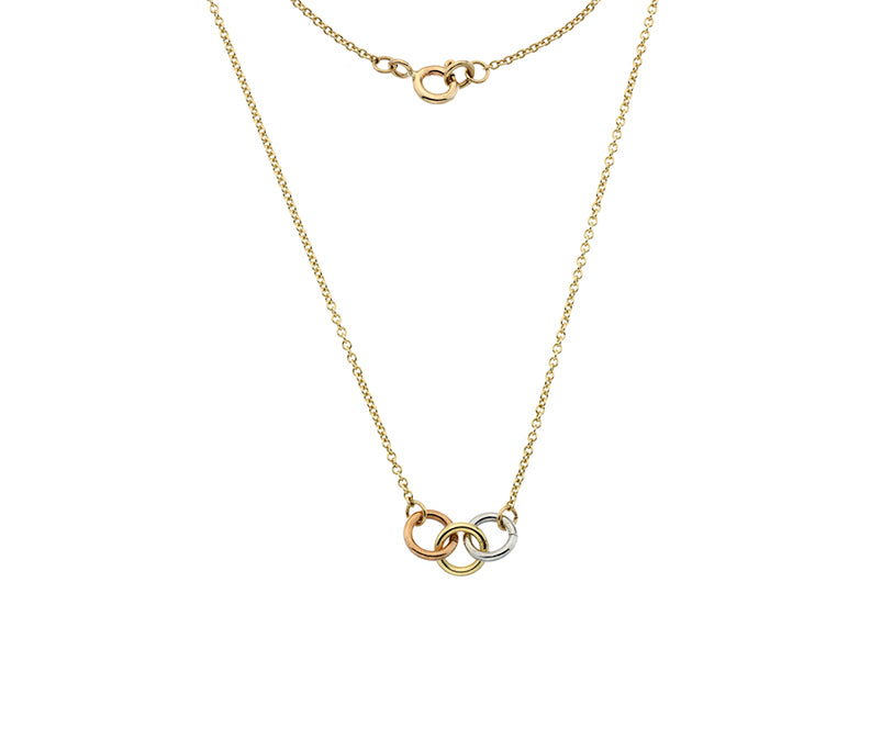 9kt yellow, white and rose gold 3 circle pendant