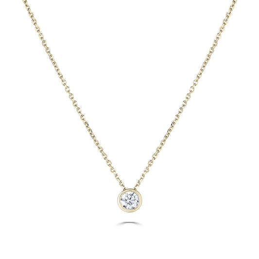 9kt Gold Natural Round Brilliant Cut Diamond Rub Over Solitaire Pendant