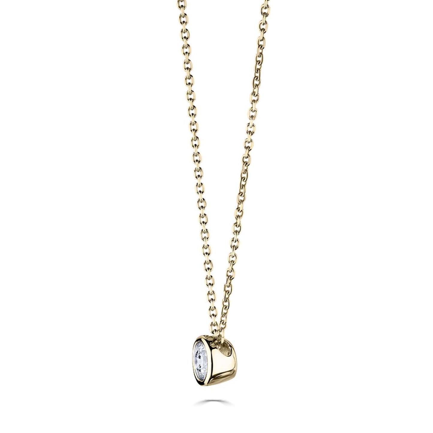 9kt Gold Natural Round Brilliant Cut Diamond Rub Over Solitaire Pendant