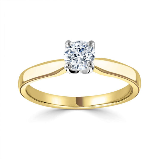 18kt Yellow and White Gold Solitaire Natural 1.00ct Round Brilliant Cut Diamond Ring