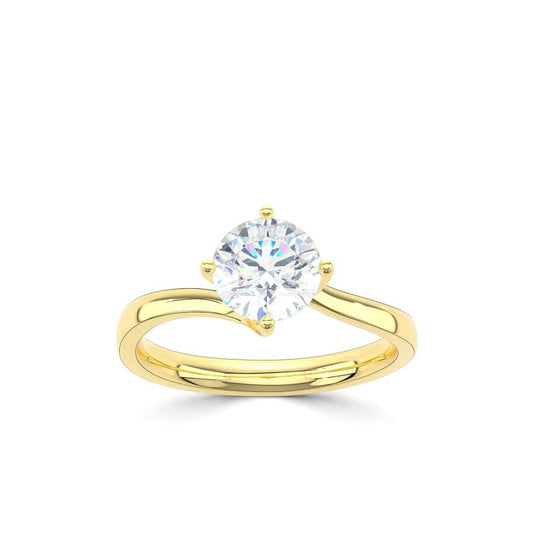 18kt Yellow Gold Solitaire Twist Lab Grown 1.00ct Round Brilliant Cut Diamond Ring