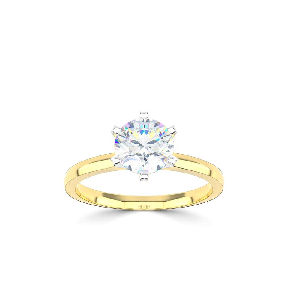 18kt Yellow and White Gold Solitaire Lab Grown 1.50ct Round Brilliant Cut Diamond Ring