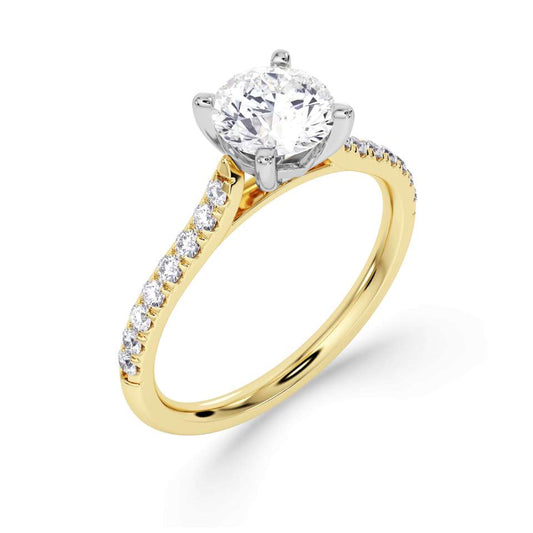 18kt Yellow and White Gold Lab Grown 1.20ct Round Brilliant Cut with Diamond Set Shoulders