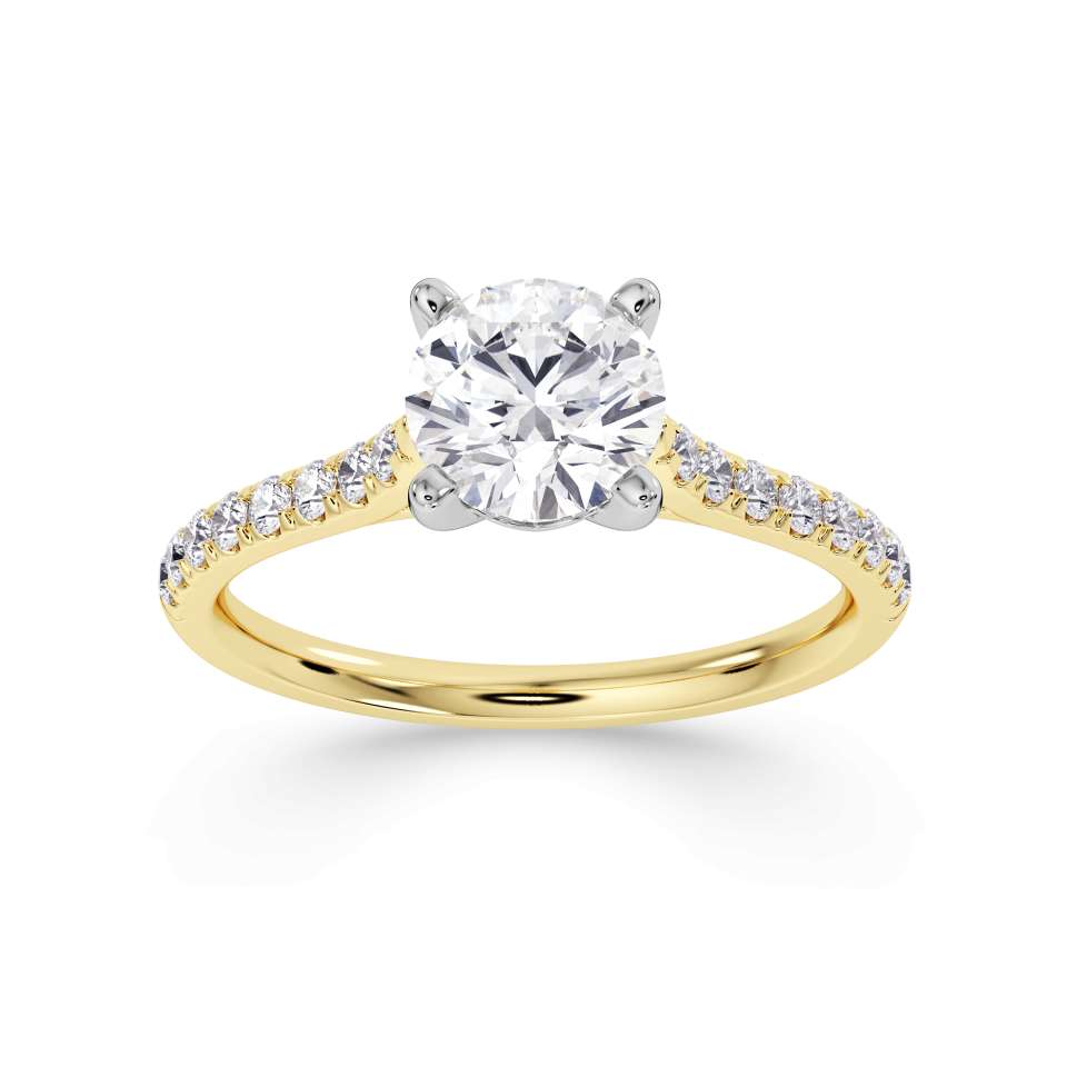 18kt Yellow and White Gold Lab Grown 1.20ct Round Brilliant Cut with Diamond Set Shoulders
