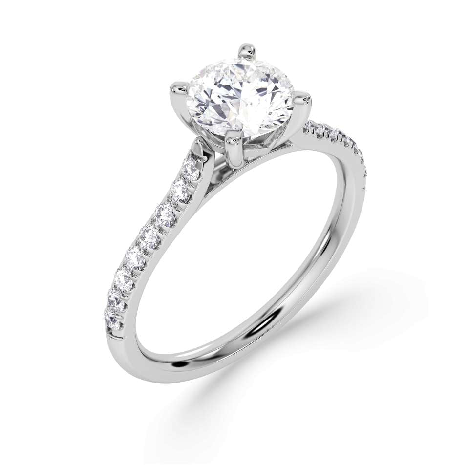 Platinum Solitaire Natural 1.00ct Round Brilliant Cut with Diamond Set Shoulders