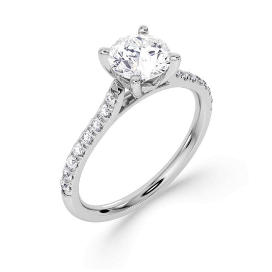 Platinum Solitaire Natural 1.00ct Round Brilliant Cut with Diamond Set Shoulders