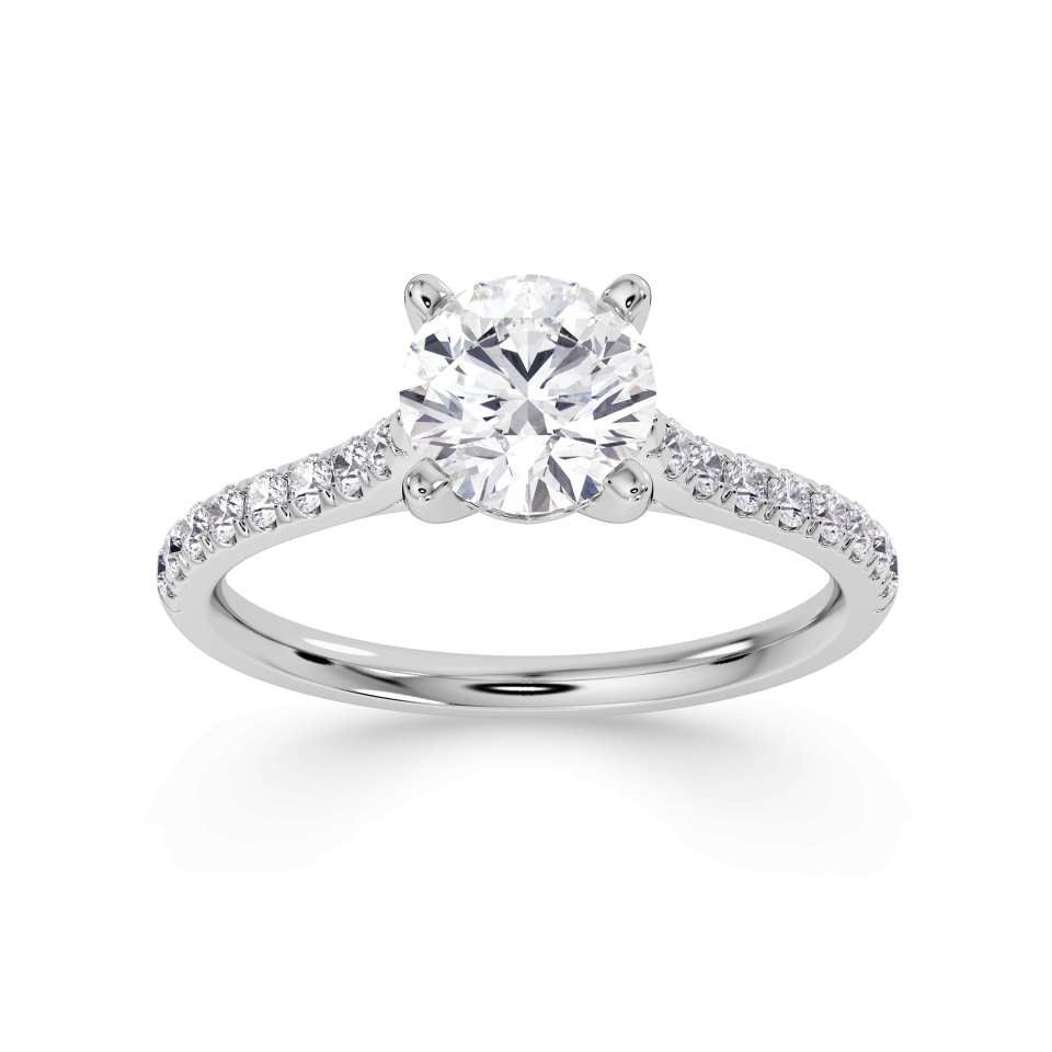 Platinum Solitaire Natural 1.00ct Round Brilliant Cut with Diamond Set Shoulders
