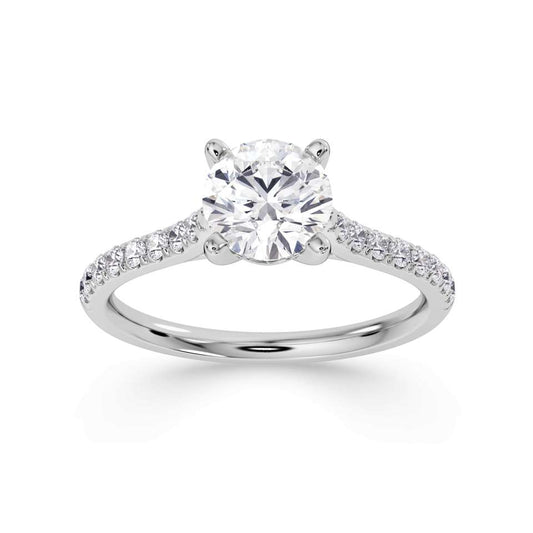 Platinum Solitaire Natural 1.00ct Round Brilliant Cut with Diamond Set Shoulders