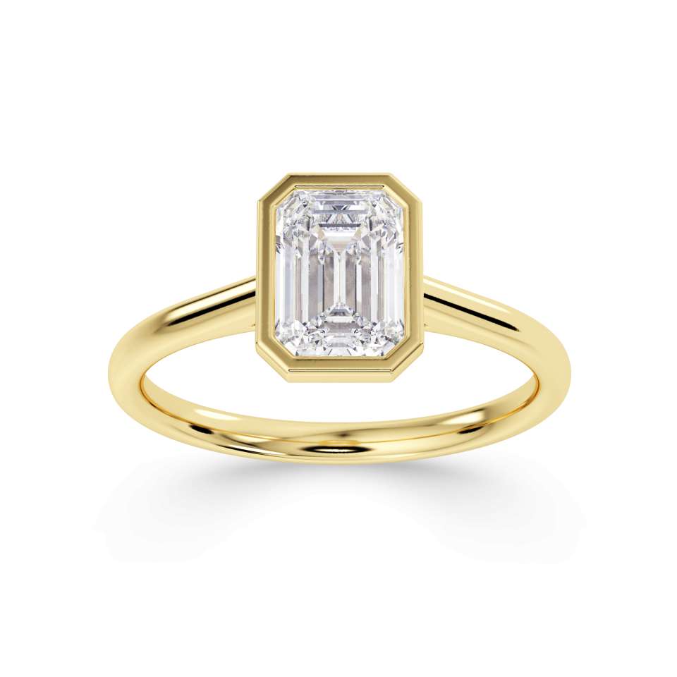 18kt Yellow Gold Emerald Cut Lab Grown Solitaire Diamond Ring
