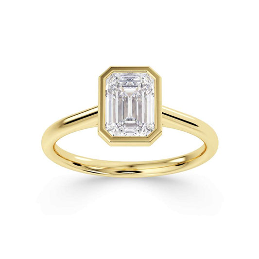18kt Yellow Gold Emerald Cut Lab Grown Solitaire Diamond Ring