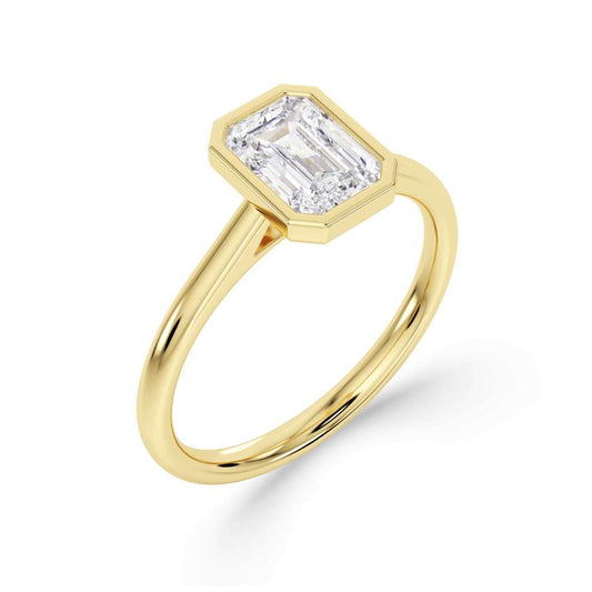 18kt Yellow Gold Emerald Cut Lab Grown Solitaire Diamond Ring