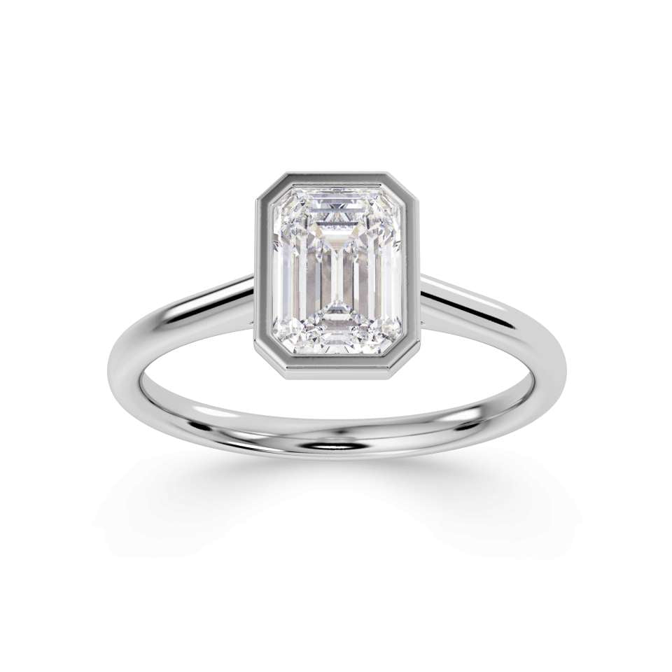 Platinum Emerald Cut Lab Grown Solitaire Diamond Ring