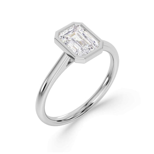 Platinum Emerald Cut Lab Grown Solitaire Diamond Ring