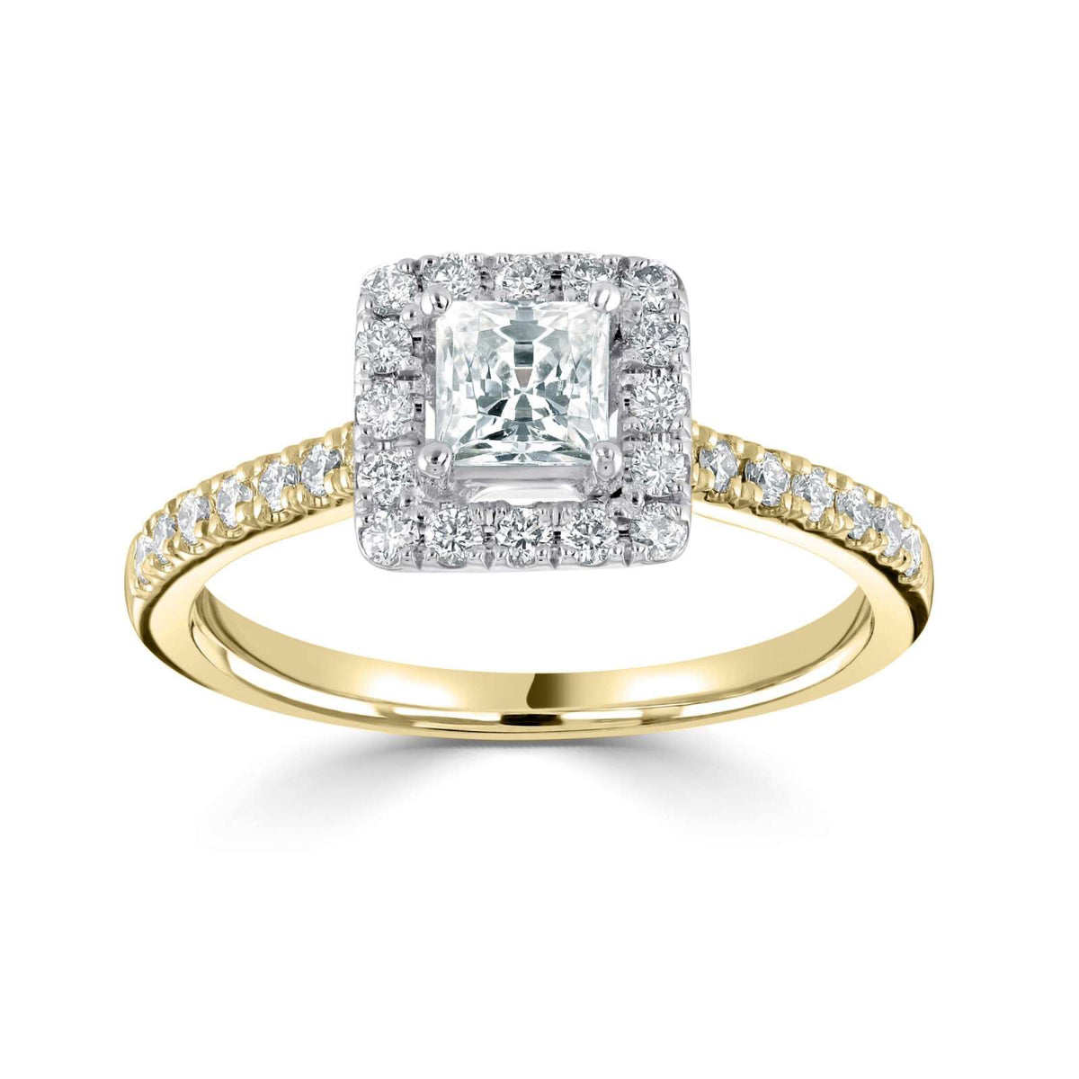 18kt Gold Princess Cut Natural Diamond Engagement Ring with Diamond Shoulders