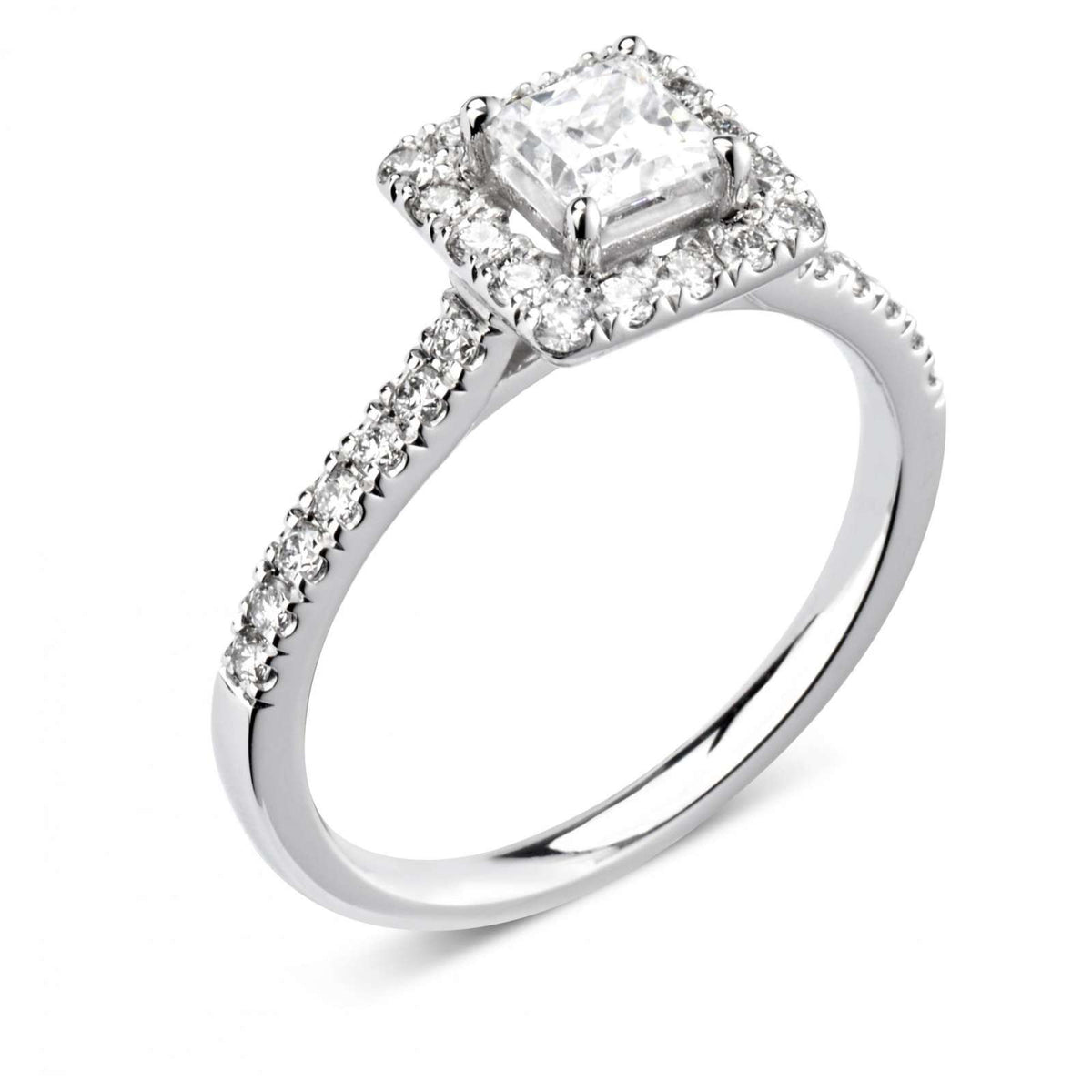 18kt Gold Princess Cut Natural Diamond Engagement Ring with Diamond Shoulders