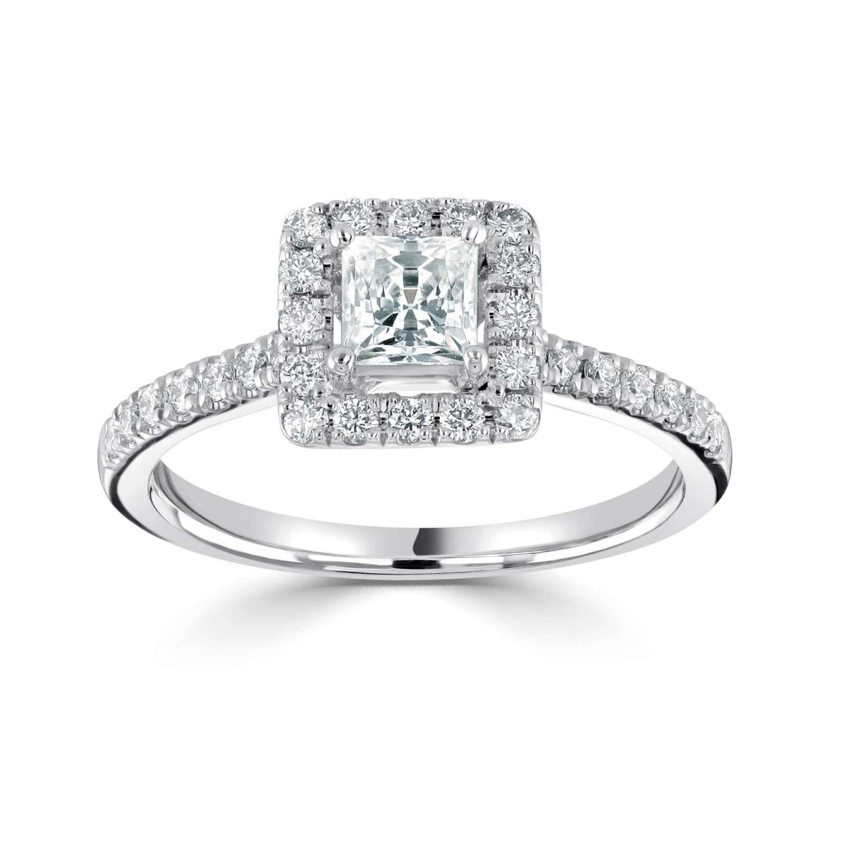 18kt Gold Princess Cut Natural Diamond Engagement Ring with Diamond Shoulders
