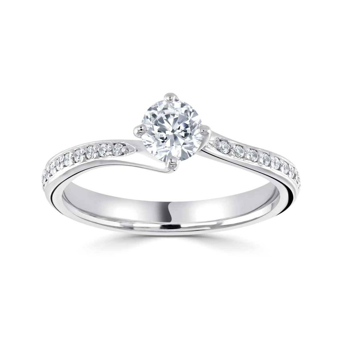 Platinum Twist Natural Diamond Engagement Ring with Diamond Set Shoulders