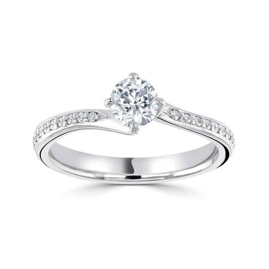 Platinum Twist Natural Diamond Engagement Ring with Diamond Set Shoulders