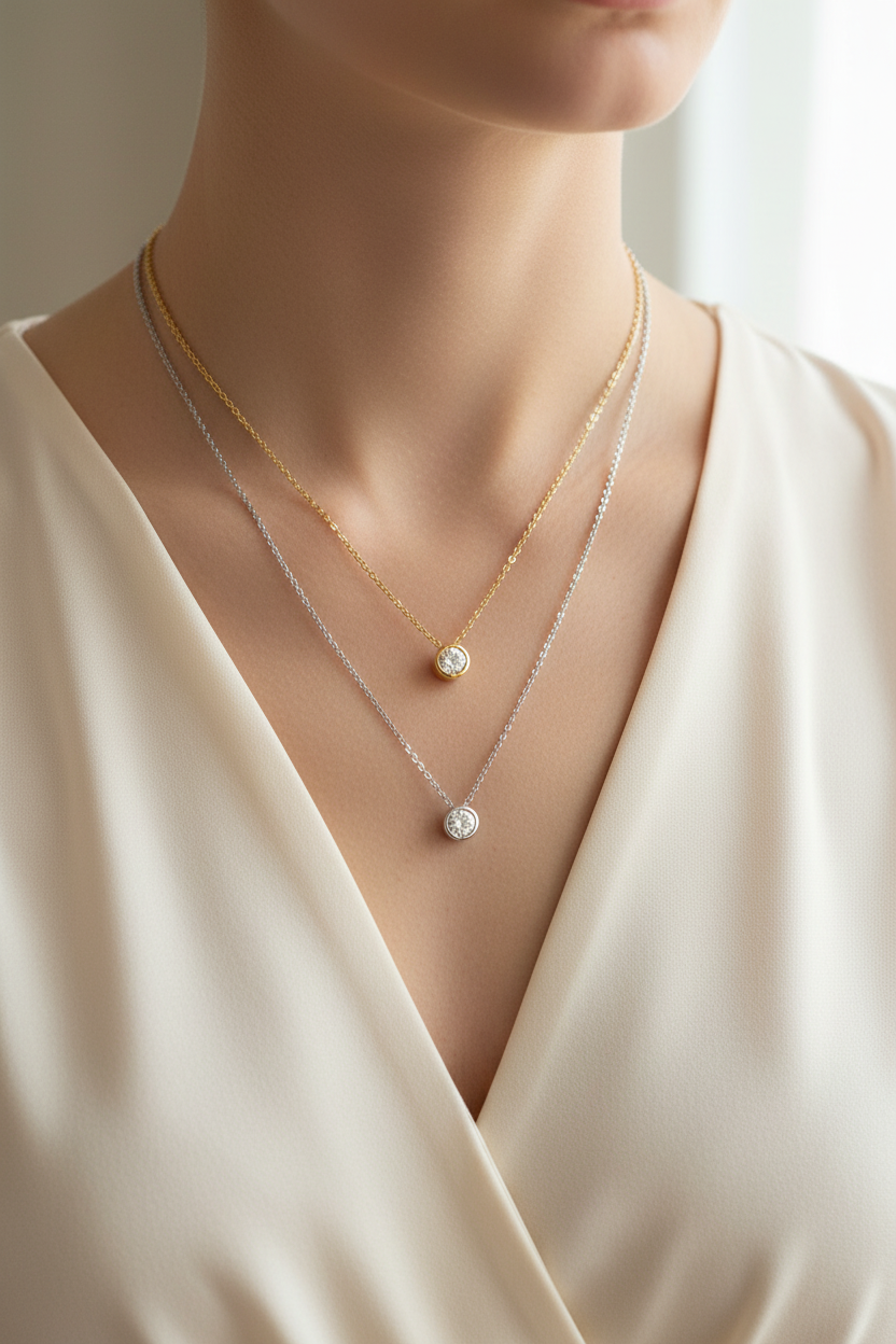 Diamond Pendant Lifestyle — Distinct Yellow & White Gold