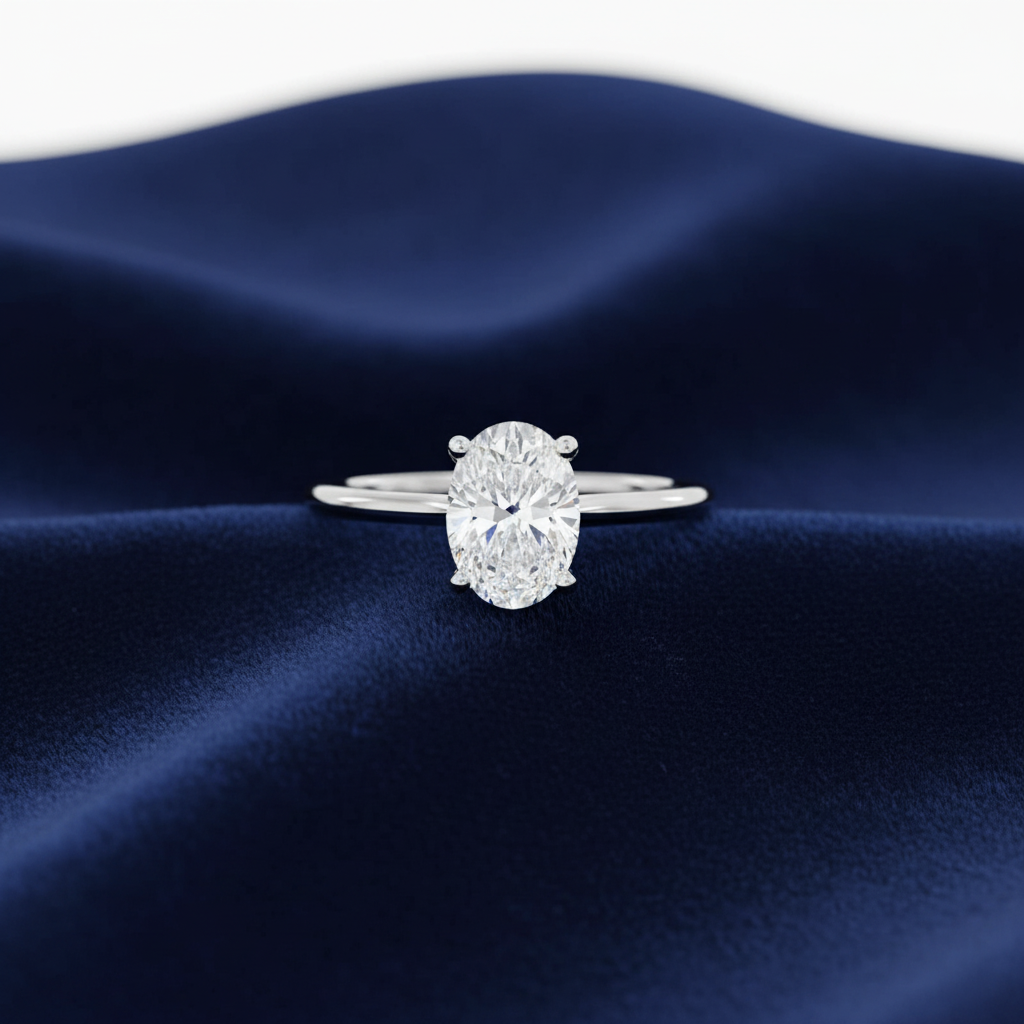 Oval Diamond Solitaire – Velvet Flat Lay