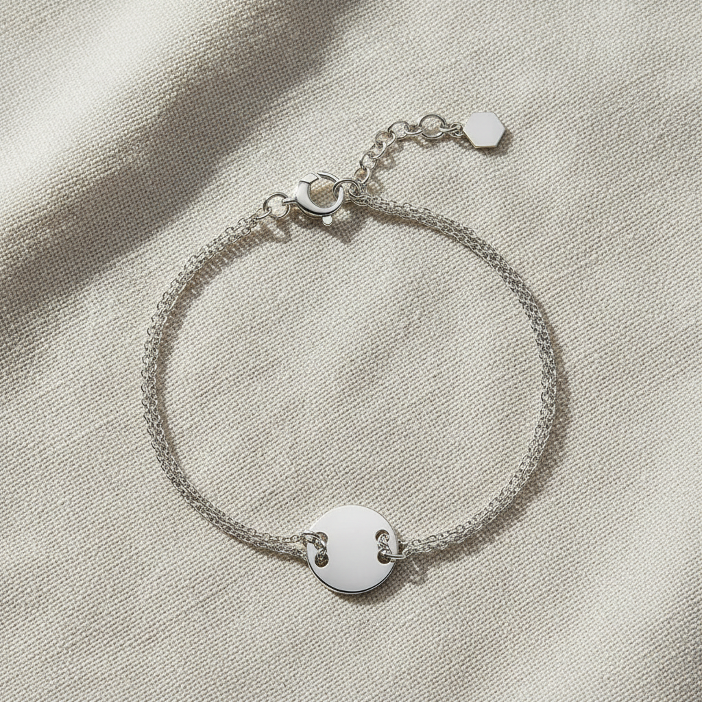 Sterling Silver Bracelet — Natural Linen Flat Lay